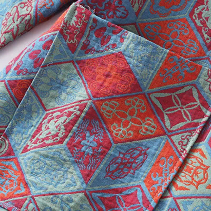 Bademantel aus Baumwollgaze mit geometrischem Rautenmuster im Retro-Stil