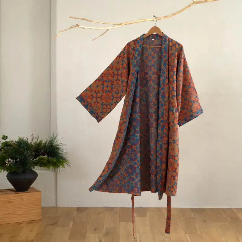 Kimono-Bademantel aus Baumwolle mit geometrischem Retro-Muster