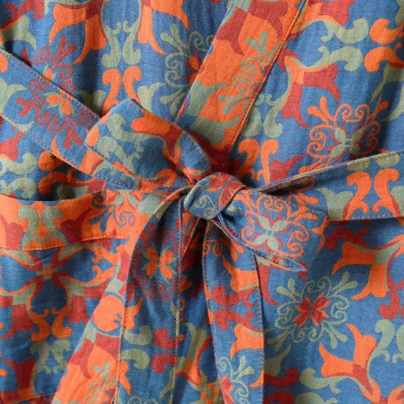 Kimono-Bademantel aus Baumwolle mit geometrischem Retro-Muster