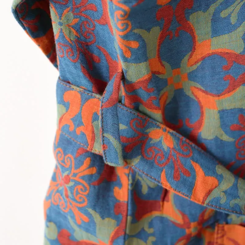 Kimono-Bademantel aus Baumwolle mit geometrischem Retro-Muster