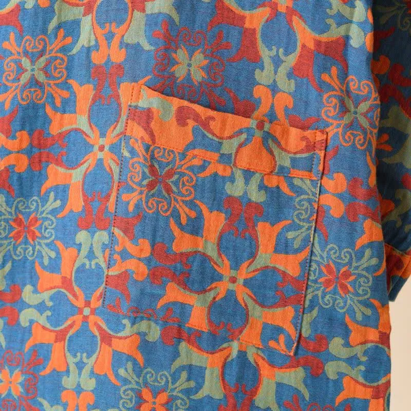 Kimono-Bademantel aus Baumwolle mit geometrischem Retro-Muster