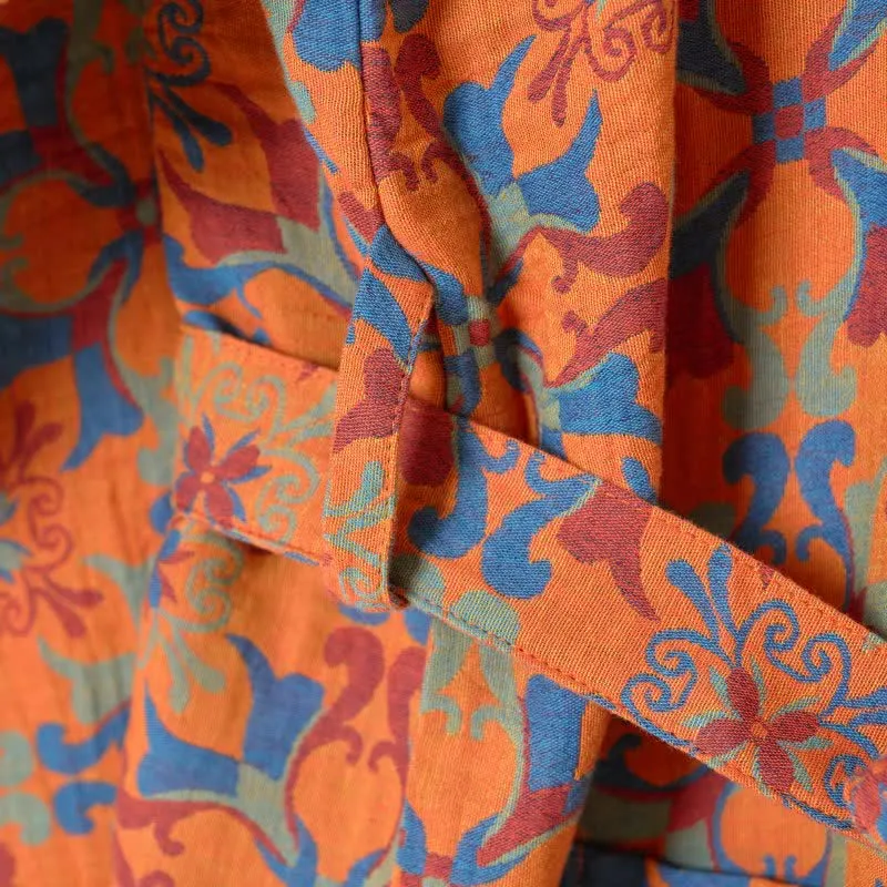 Kimono-Bademantel aus Baumwolle mit geometrischem Retro-Muster