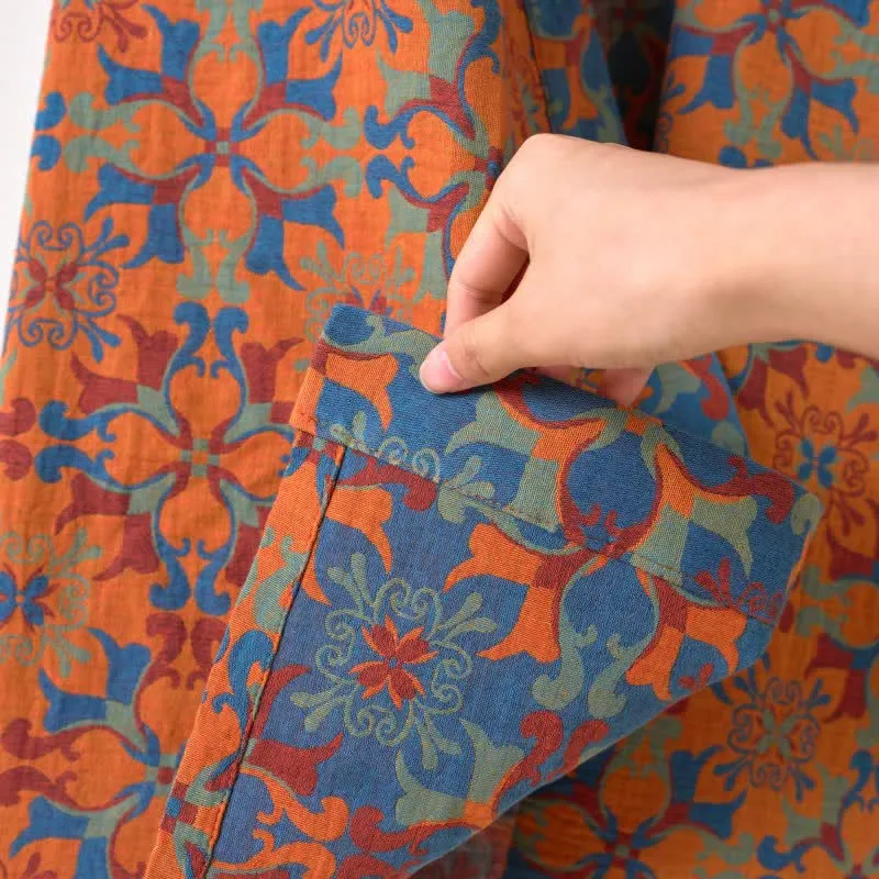 Kimono-Bademantel aus Baumwolle mit geometrischem Retro-Muster