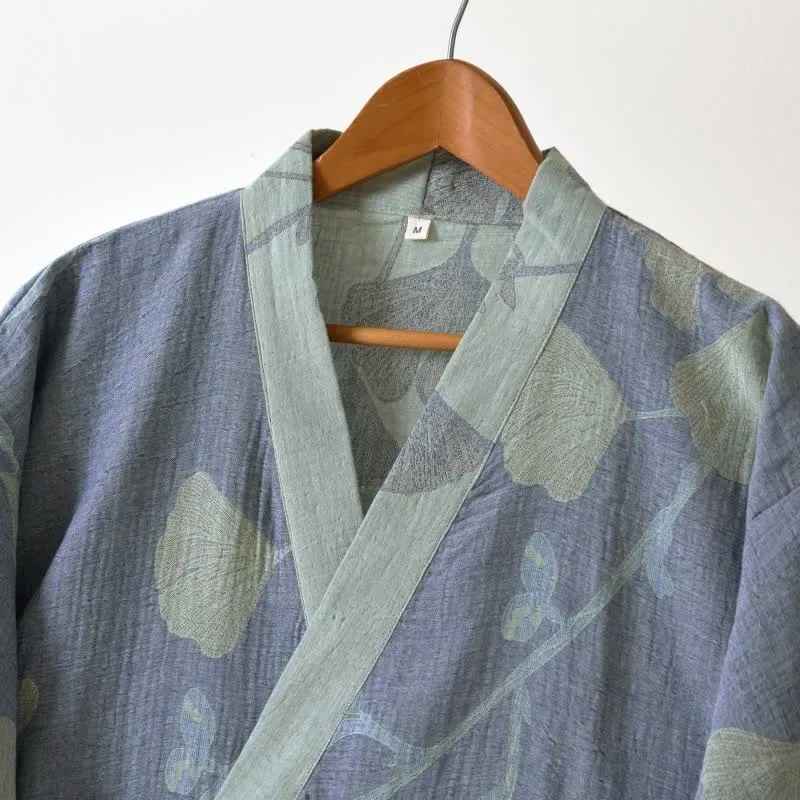 Kimono-Bademantel aus Bio-Baumwolle mit Ginkgoblatt