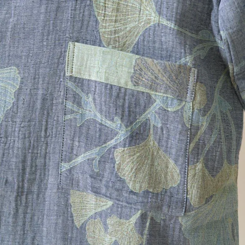 Kimono-Bademantel aus Bio-Baumwolle mit Ginkgoblatt