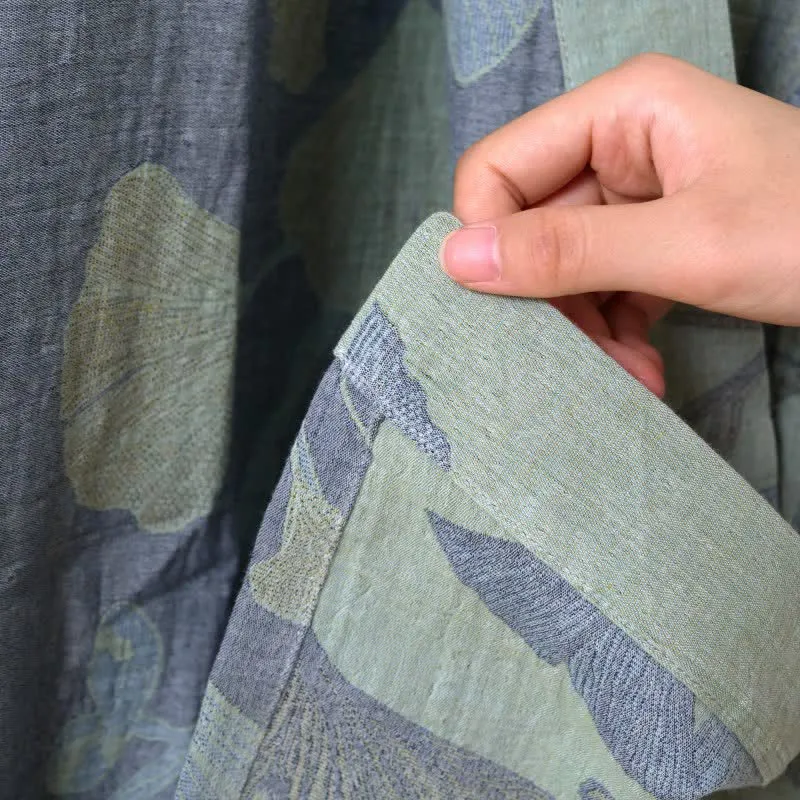 Kimono-Bademantel aus Bio-Baumwolle mit Ginkgoblatt