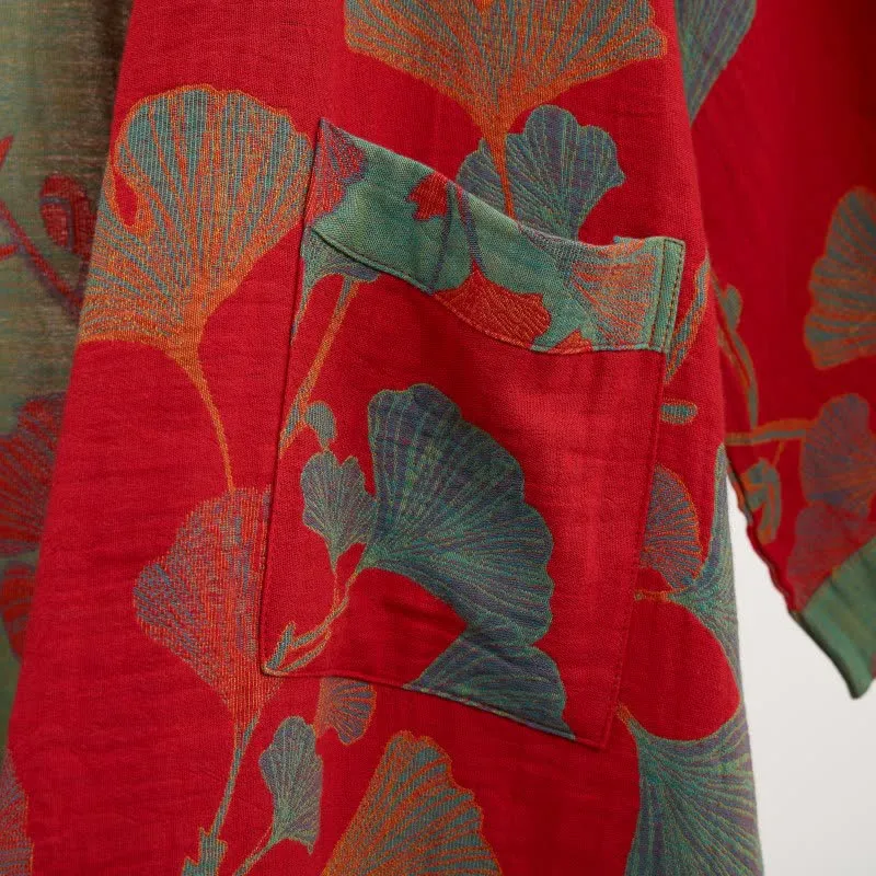 Kimono-Bademantel aus Bio-Baumwolle mit Ginkgoblatt
