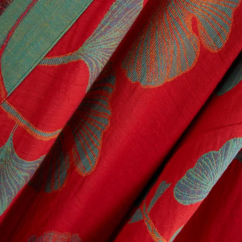Kimono-Bademantel aus Bio-Baumwolle mit Ginkgoblatt