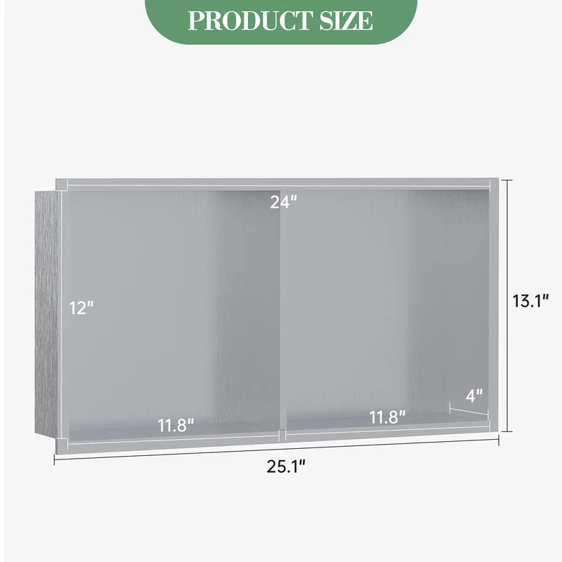 Garvee Nicchia Doccia in Acciaio Inox 12x24, Scolapiatti Integrato, Bagno Moderno, Resistente alla Ruggine, Design Elegante