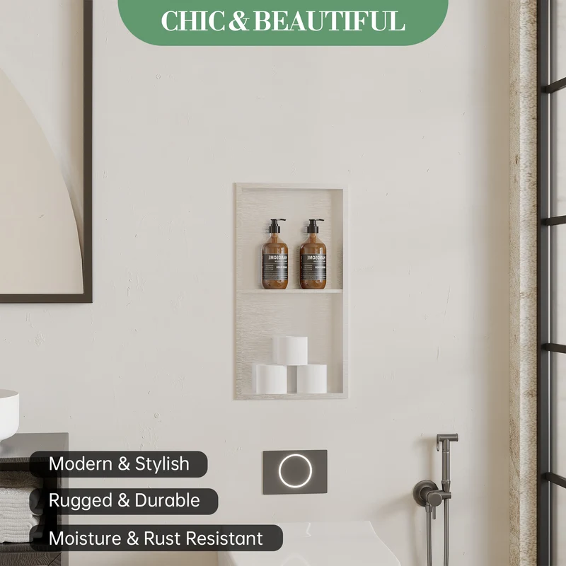 Garvee Nicchia Doccia in Acciaio Inox 12x24, Scolapiatti Integrato, Bagno Moderno, Resistente alla Ruggine, Design Elegante