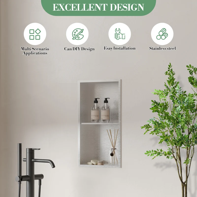 Garvee Nicchia Doccia in Acciaio Inox 12x24, Scolapiatti Integrato, Bagno Moderno, Resistente alla Ruggine, Design Elegante