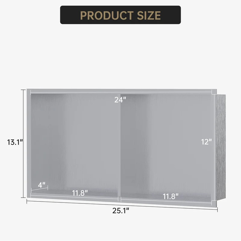Garvee Nicchia Doccia in Acciaio Inox 12x24, Scolapiatti Integrato, Bagno Moderno, Resistente alla Ruggine, Design Elegante
