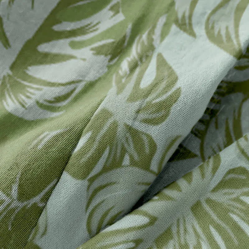 Kimono-Bademantel aus Baumwollgaze mit Monstera-Print