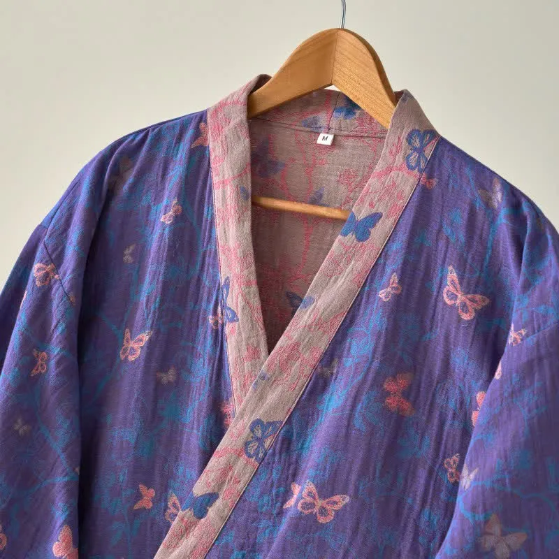 Kimono-Bademantel aus Baumwollgaze mit Schmetterlingsmuster