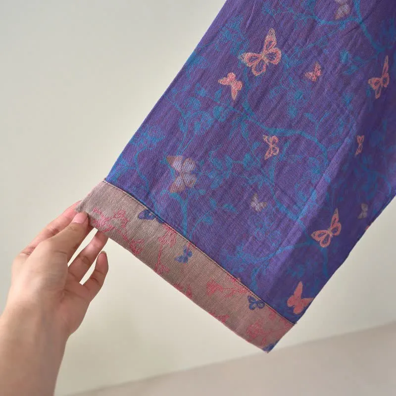 Kimono-Bademantel aus Baumwollgaze mit Schmetterlingsmuster