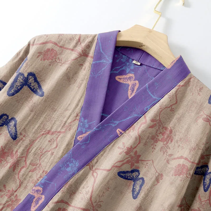 Kimono-Bademantel aus Baumwollgaze mit Schmetterlingsmuster