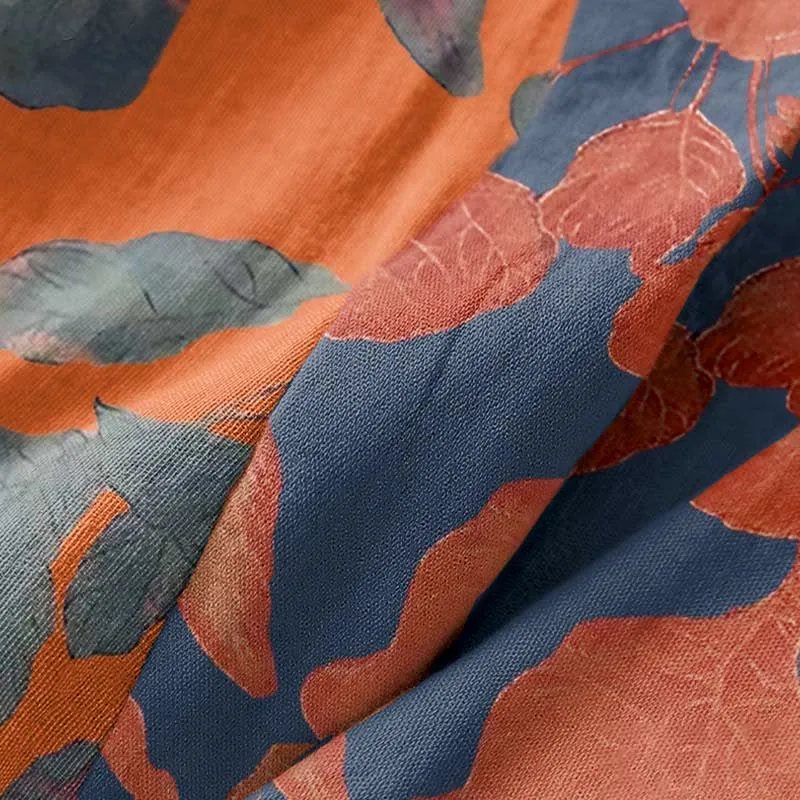 Kimono-Robe aus Baumwollgaze mit botanischem Blattmuster