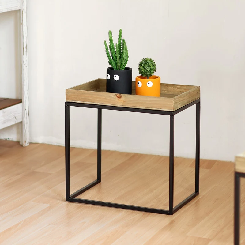 Modern side table with wooden tray Stornfield