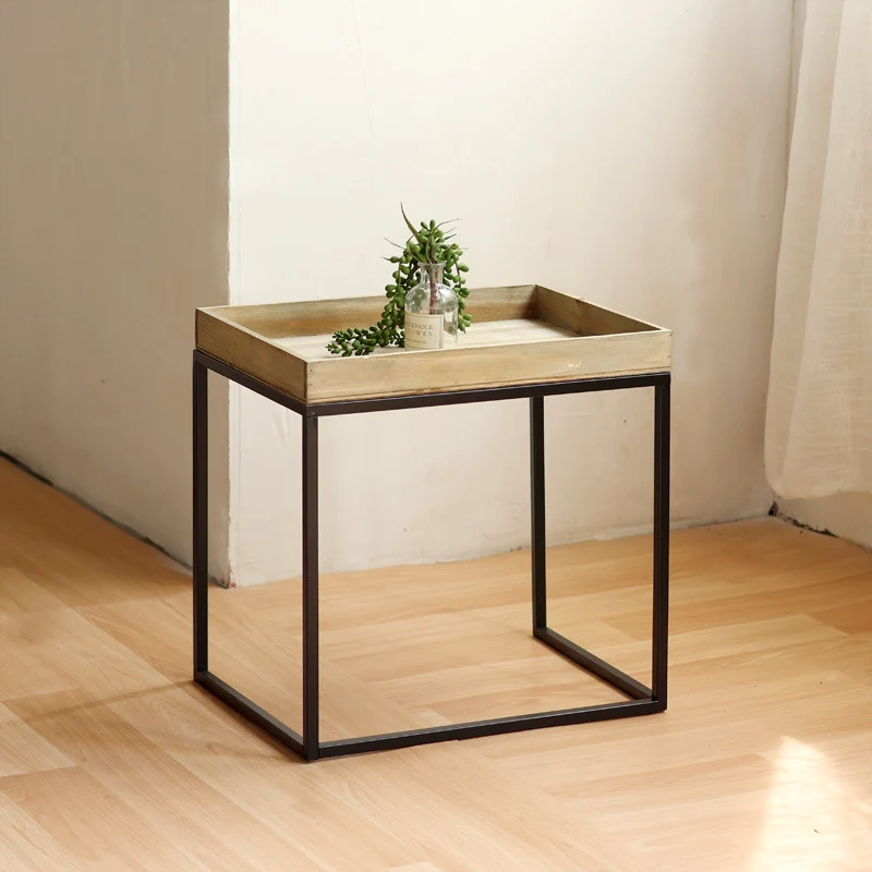 Modern side table with wooden tray Stornfield