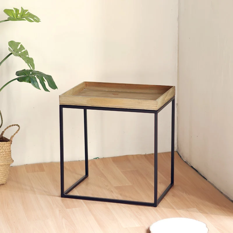 Modern side table with wooden tray Stornfield