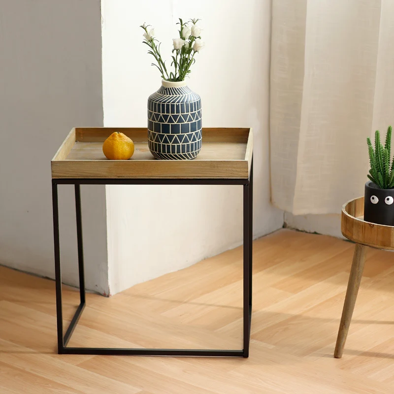 Modern side table with wooden tray Stornfield