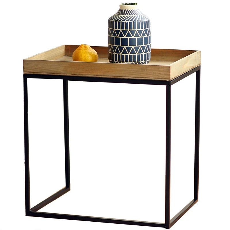 Modern side table with wooden tray Stornfield