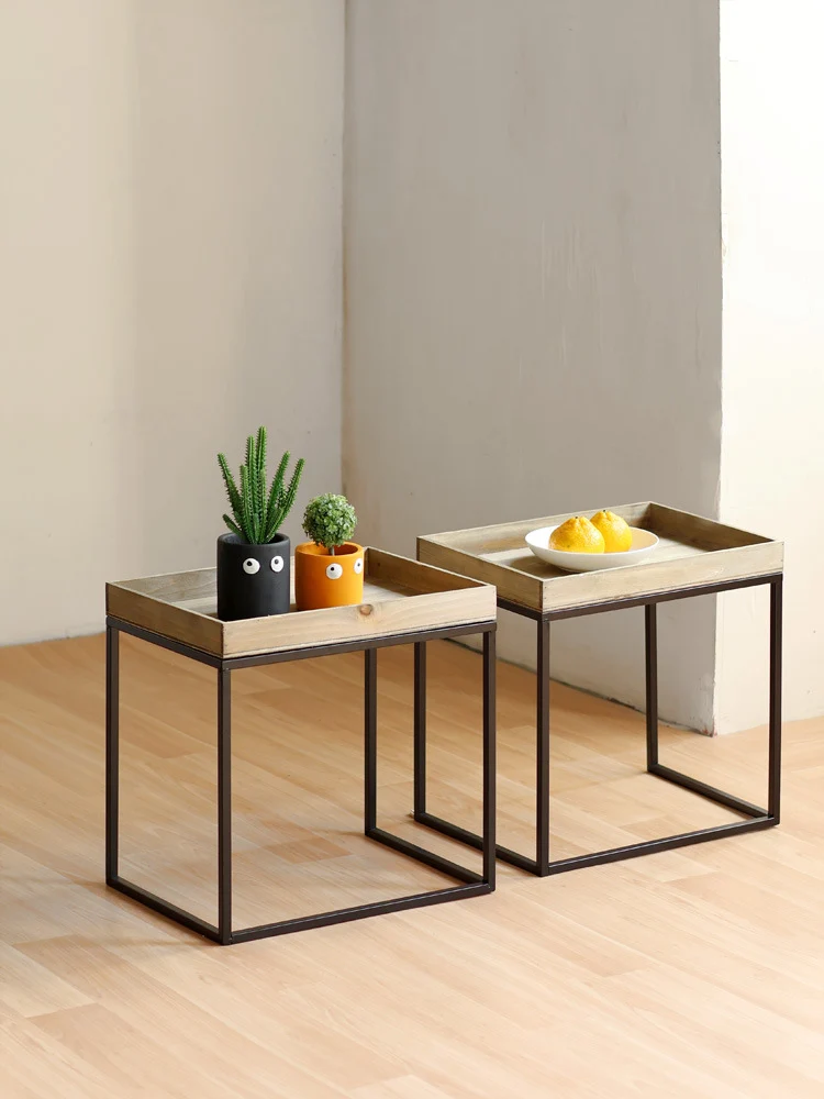 Modern side table with wooden tray Stornfield