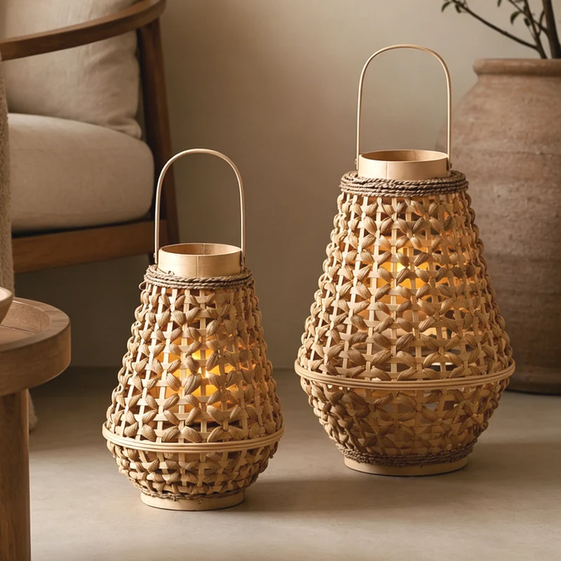 Elegant lantern made of braided rattan Stornfield