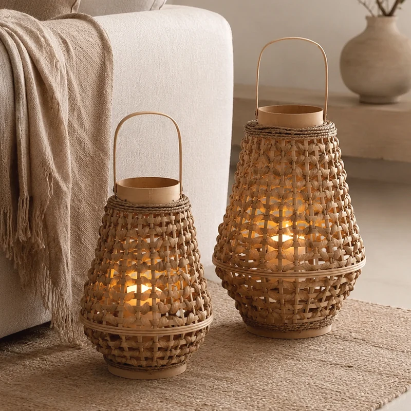 Elegant lantern made of braided rattan Stornfield