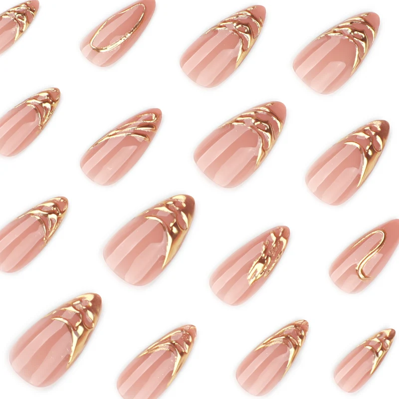 Artistic acrylic nails with gold embellishments Stornfield