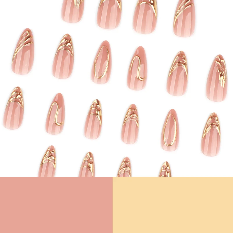 Artistic acrylic nails with gold embellishments Stornfield