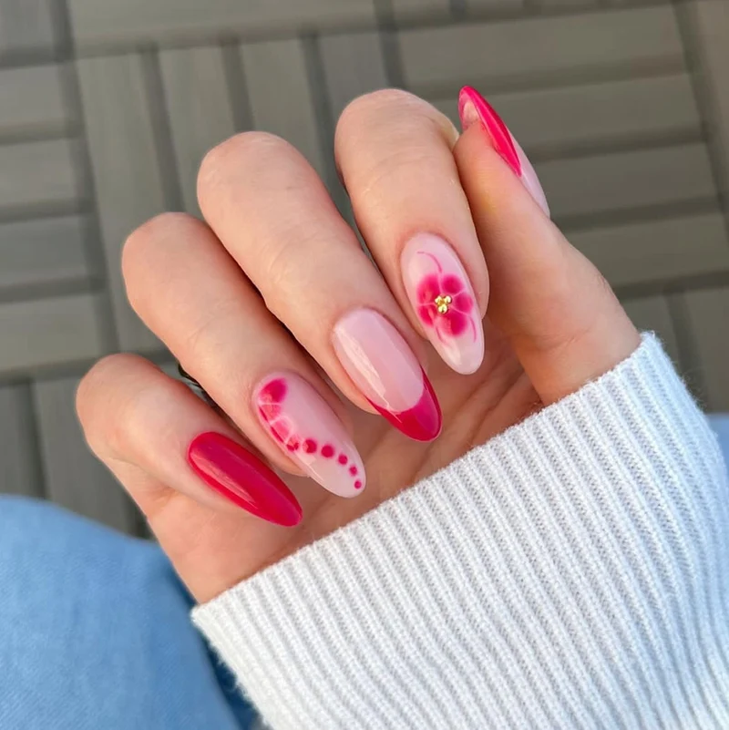 Artistic acrylic nails with floral design and trendy colors Stornfield