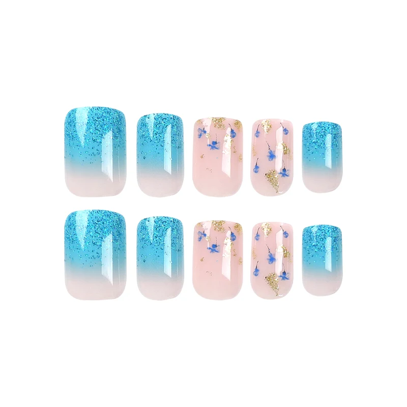 Artful acrylic nails with floral design and glitter effects Stornfield