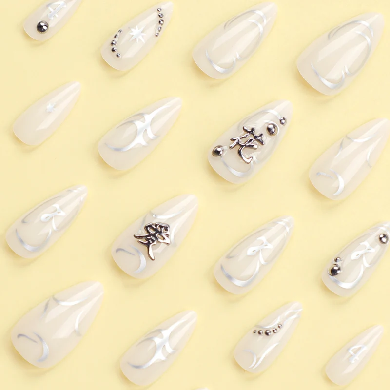 Artistic acrylic nails with elegant glitter patterns Stornfield