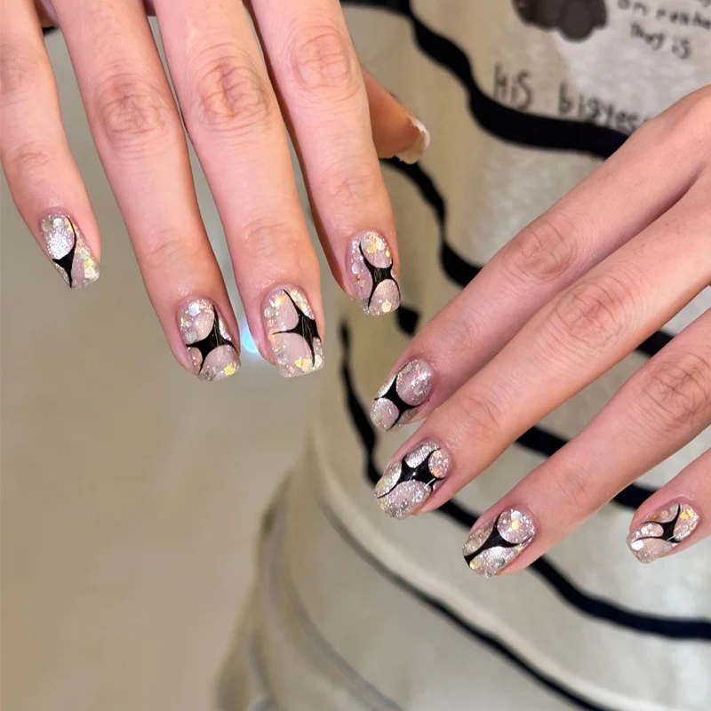 Decorative Press-On Nail Set with Star and Bow Designs Stornfield