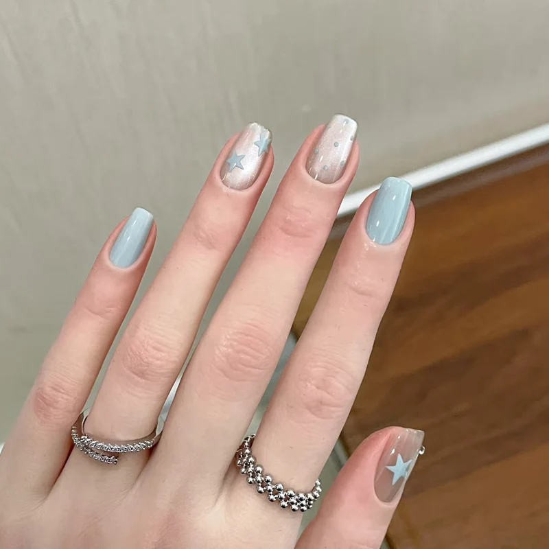 Decorative Press-On Nail Set with Star and Bow Designs Stornfield