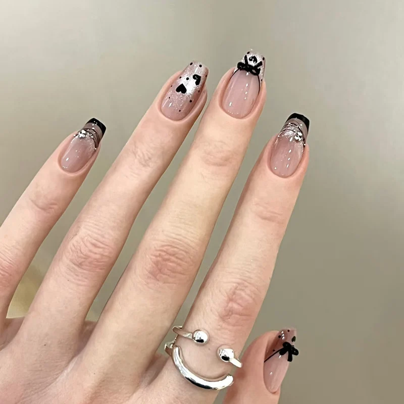 Decorative Press-On Nail Set with Star and Bow Designs Stornfield