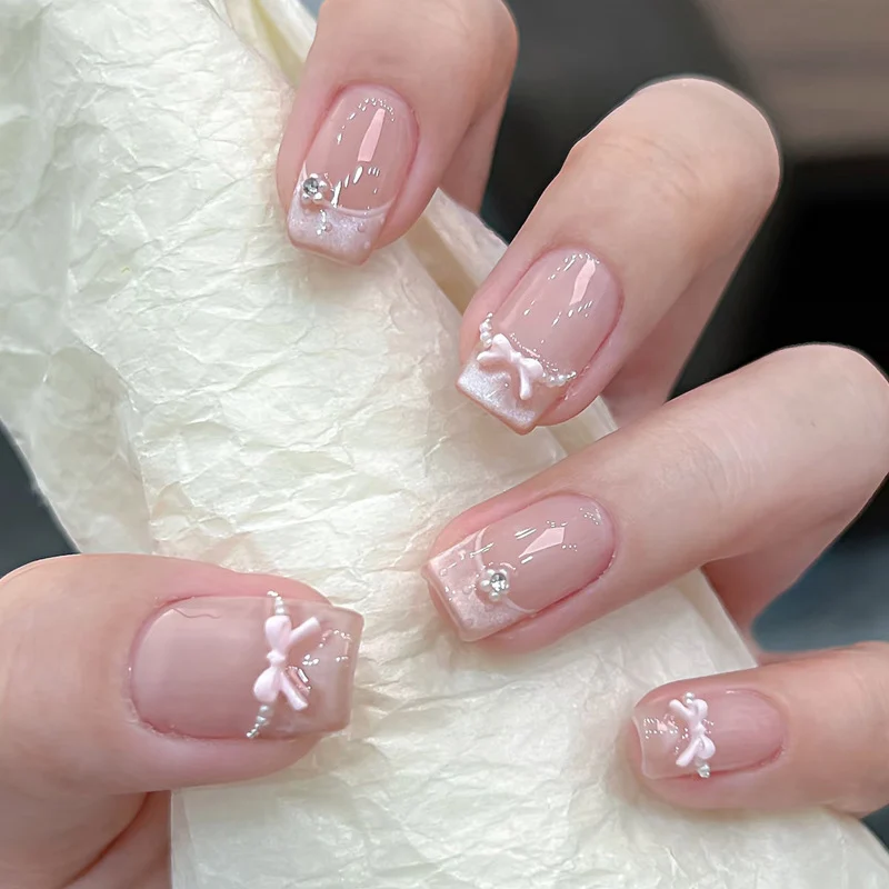 Decorative Press-On Nail Set with Star and Bow Designs Stornfield
