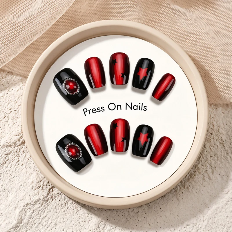 Decorative Press-On Nail Set with Star and Bow Designs Stornfield