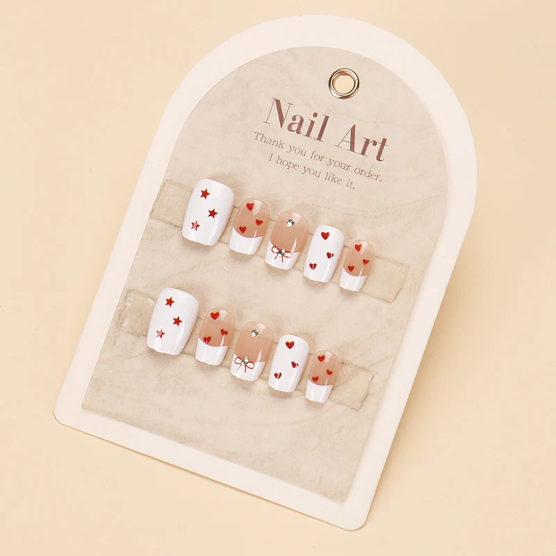 Decorative Press-On Nail Set with Heart and Bow Designs Stornfield