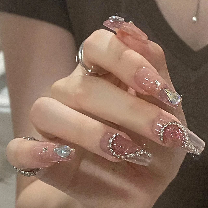 Decorative Press-On Nail Set with Elegant Gemstone Accents Stornfield