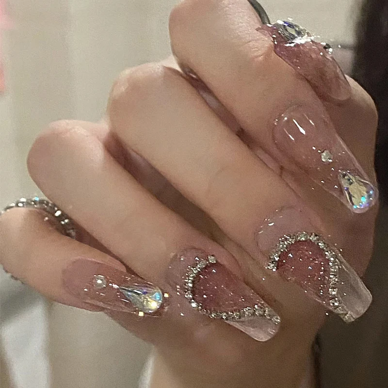Decorative Press-On Nail Set with Elegant Gemstone Accents Stornfield