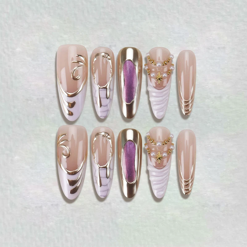 Decorative Press-On Nail Art with Unique Sculpted Designs Stornfield