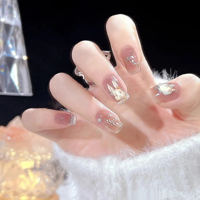 Decorative Press-On Nail Art with Elegant Black Tips Stornfield