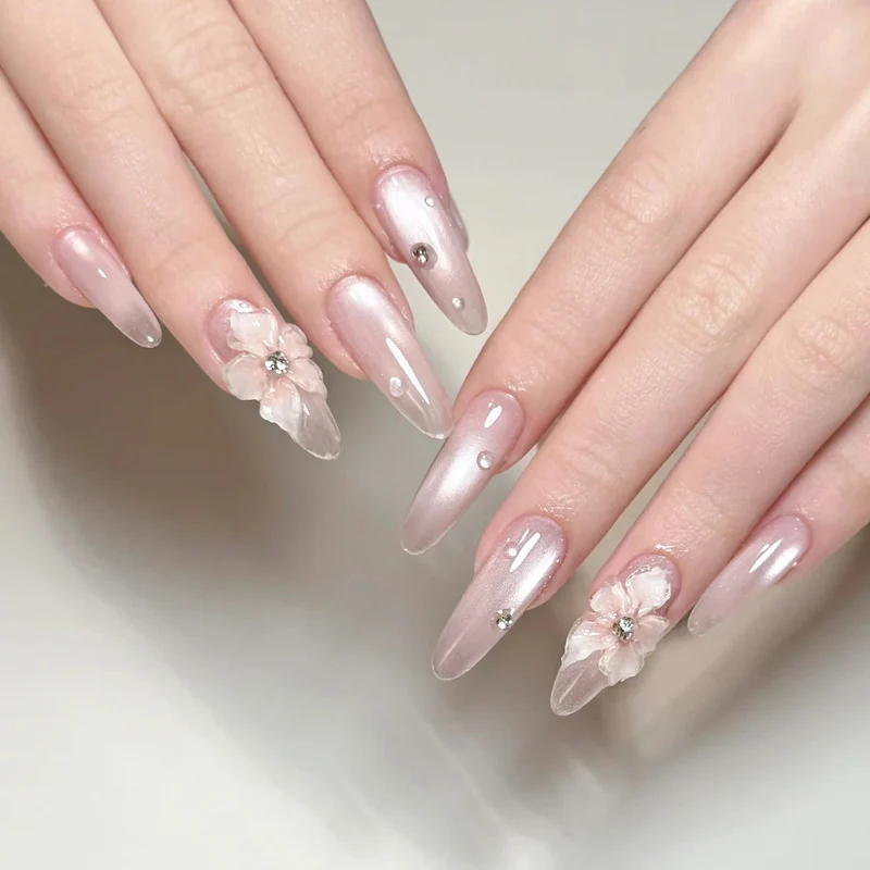 Decorative Press-On Nail Art with Bow and Gem Accents Stornfield