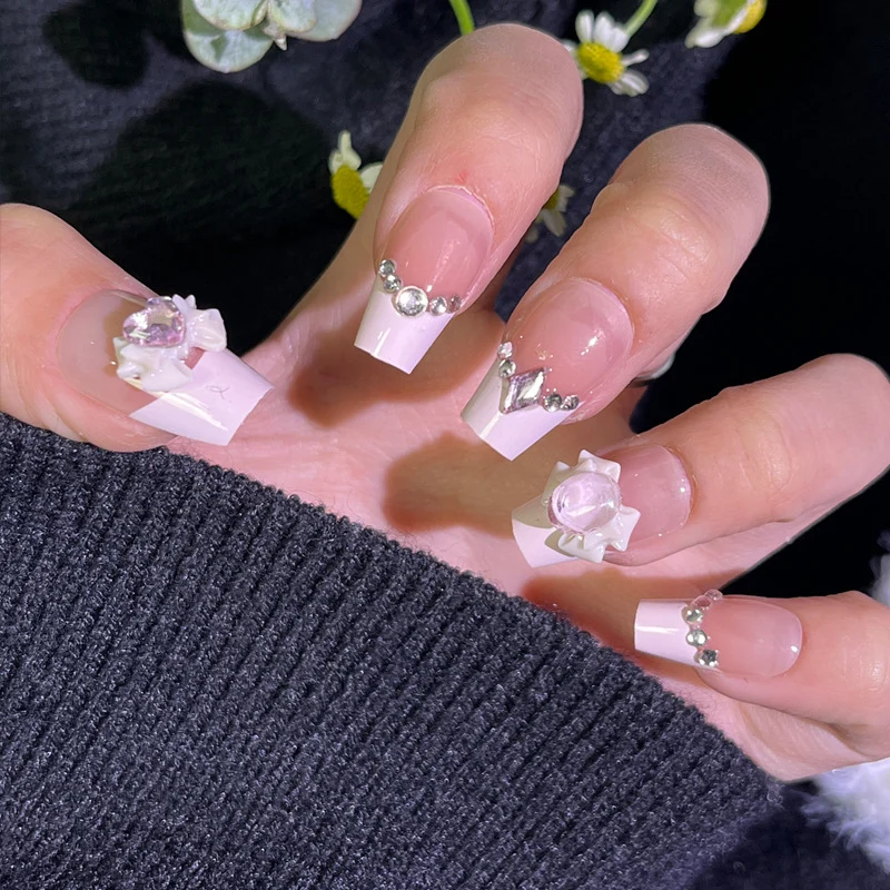 Decorative Press-On Nail Art with 3D Floral Embellishments Stornfield