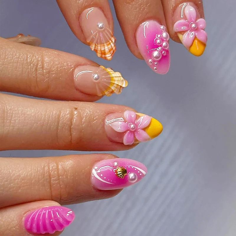 Decorative Floral Long Press-On Nail Set Stornfield