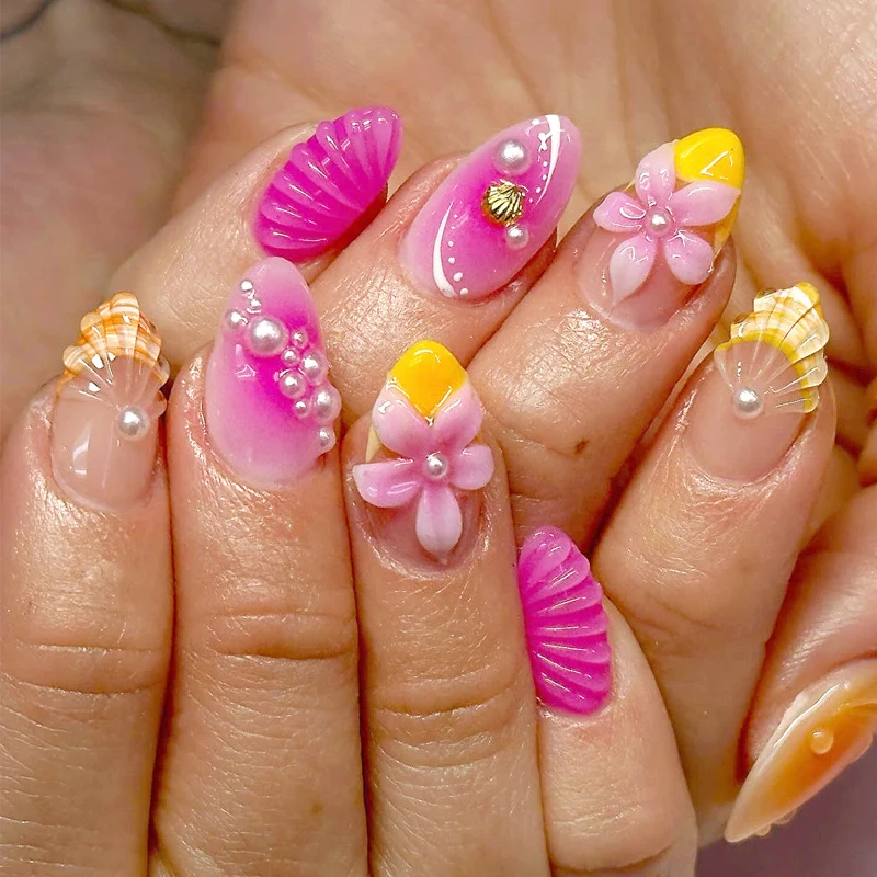 Decorative Floral Long Press-On Nail Set Stornfield