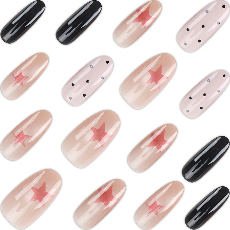 Elegant Decorative Press-On Nail Set with Star and Polka Dot Patterns Stornfield