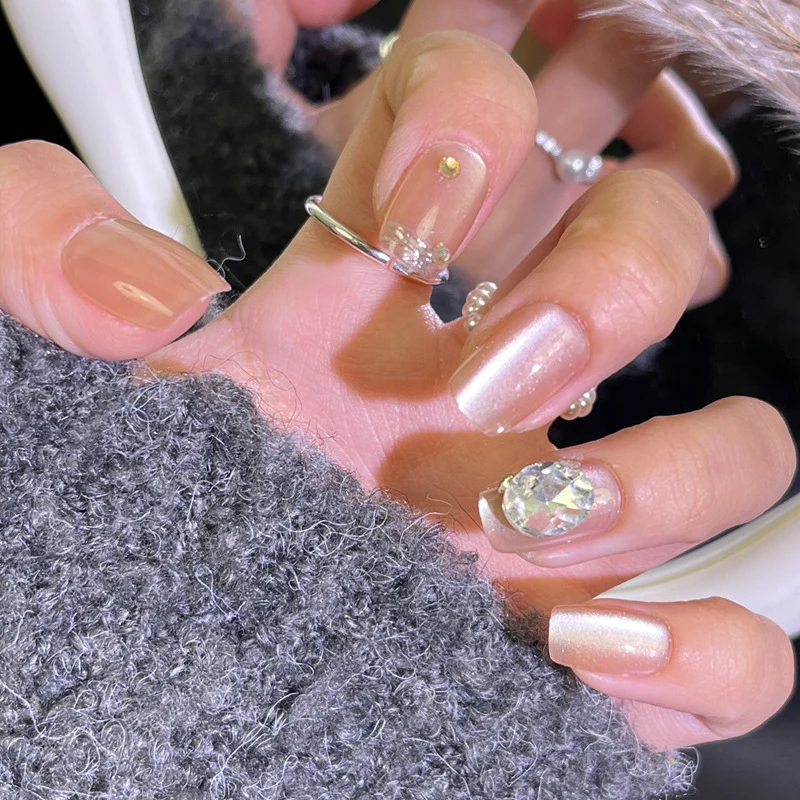 Deluxe Press-On Nail Set with Gemstone Embellishments Stornfield